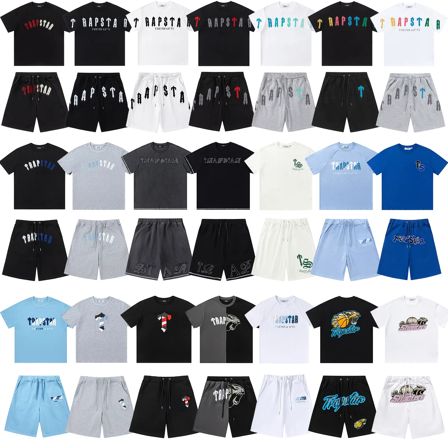 Trapstar Short-Sleeve Shorts Summer Casual Set T-Shirt Niche Five-Point Shorts Loose F Letter Towel Embroidery Top
