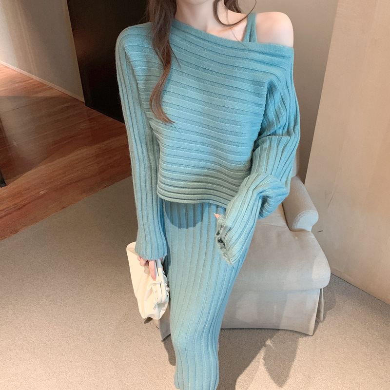 Knitted Suspender Dress Set 2025 Autumn and Winter New Women's Korean Elegant Pullover Sweater Fashion Two-Piece Set