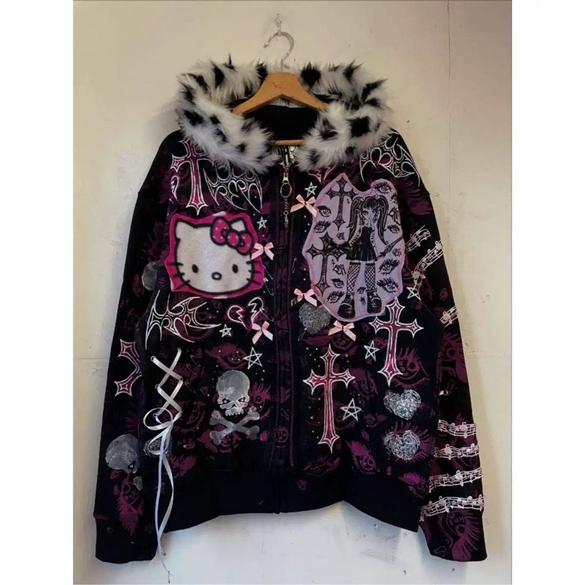 Subculture Rock Diablo Shibuya Harajuku Sexy hello Kitty Skull Hooded Sweatshirt Outwear
