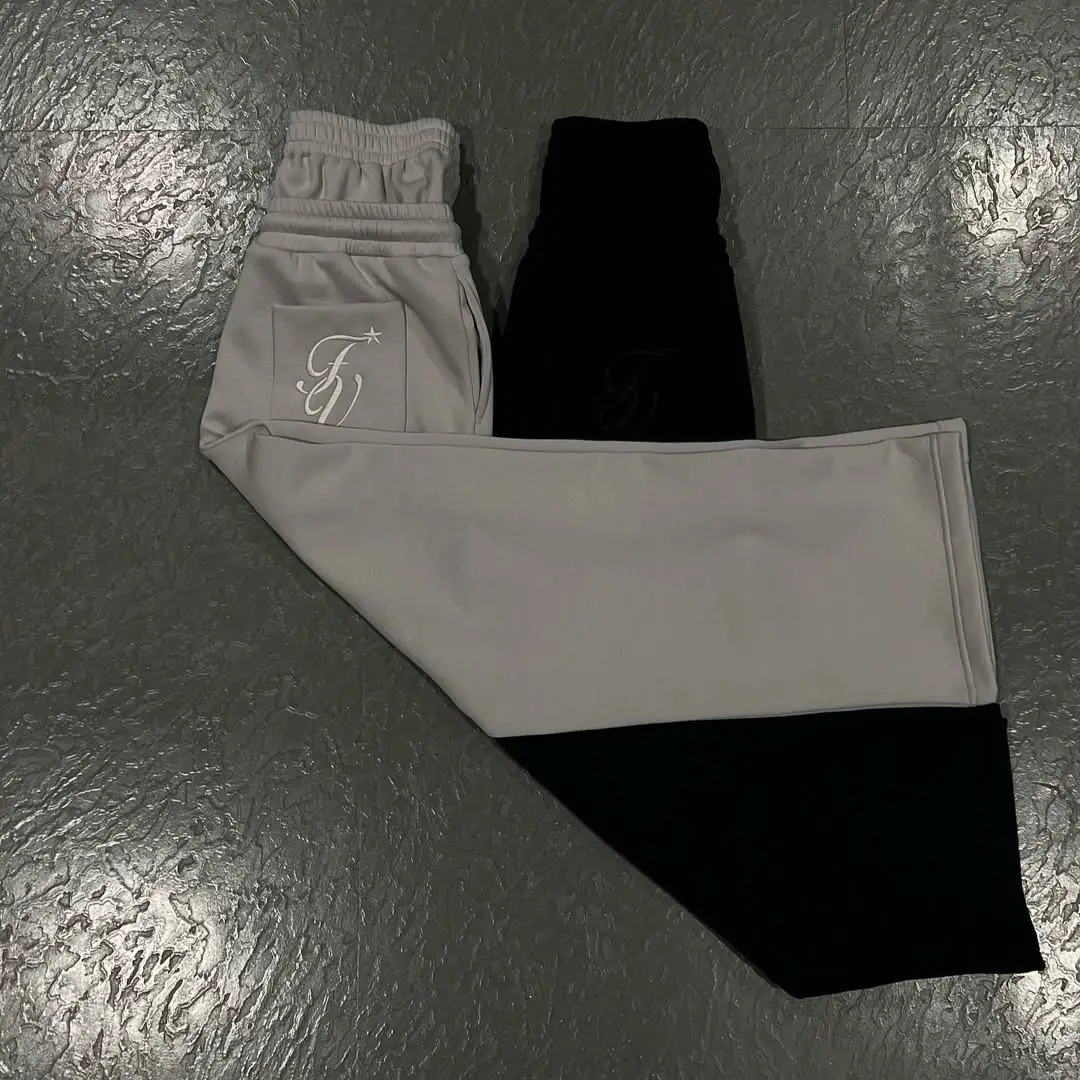 2025 Cross-Border European and American Double-Waist Embroidered Sweatpants for Men and Women, Trendy High Street Long Pants, Faux Two-Piece Loose Wide-Leg Pants