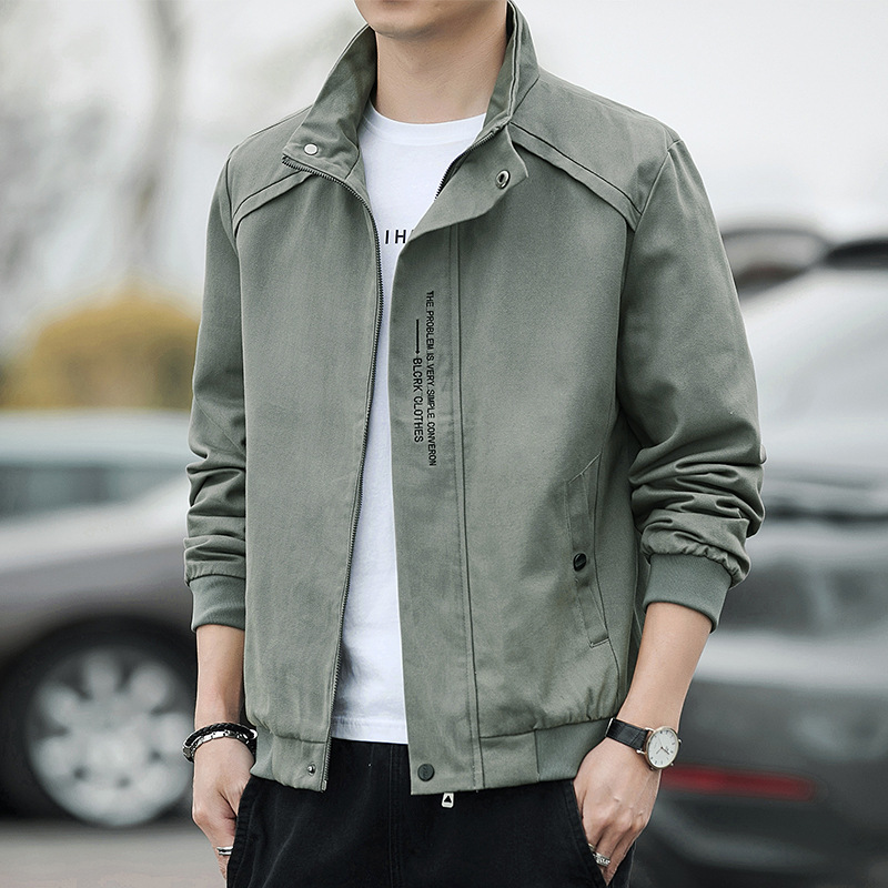Jacket Men's Casual Spring & Fall Korean Style Trendyy Pure Cotton Tops Winter Velvet Youth Stand Collar Jacket Men's Clothing