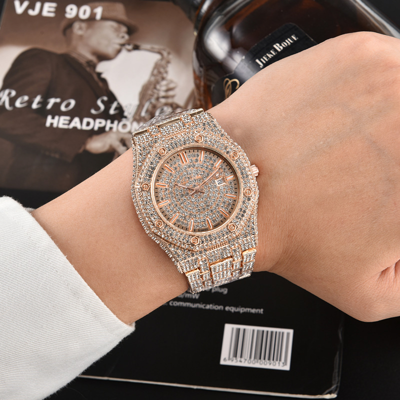 Popular European and American Hip-Hop Inlaid Moissanite Waterproof Stainless Steel High-Quality Men's Mechanical Watch Manufacturer Wholesale