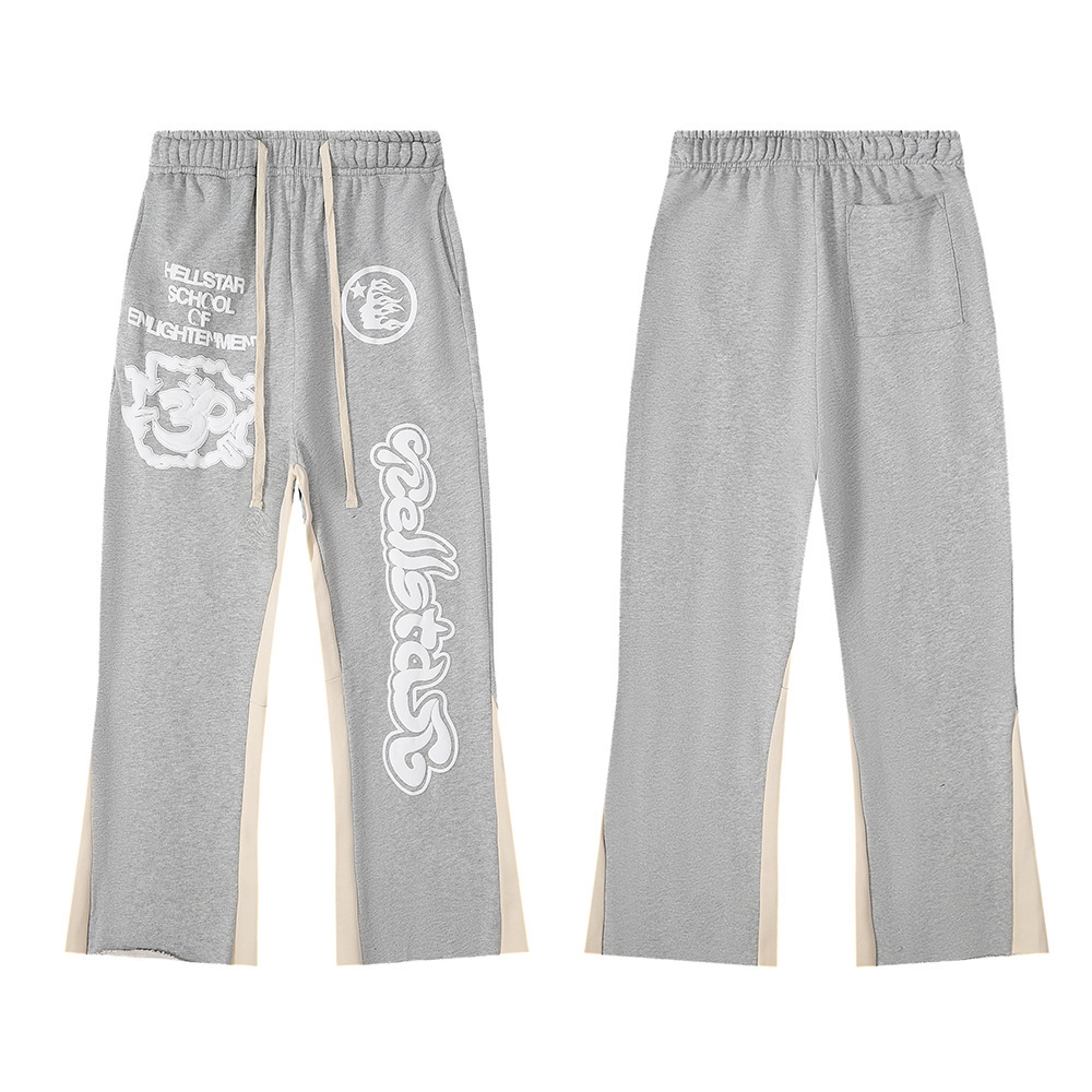 American Street Fashion Brand Contrast Color Stitching Vintage Foam Letter Printing Loose Straight Casual Pants Trousers suit Men