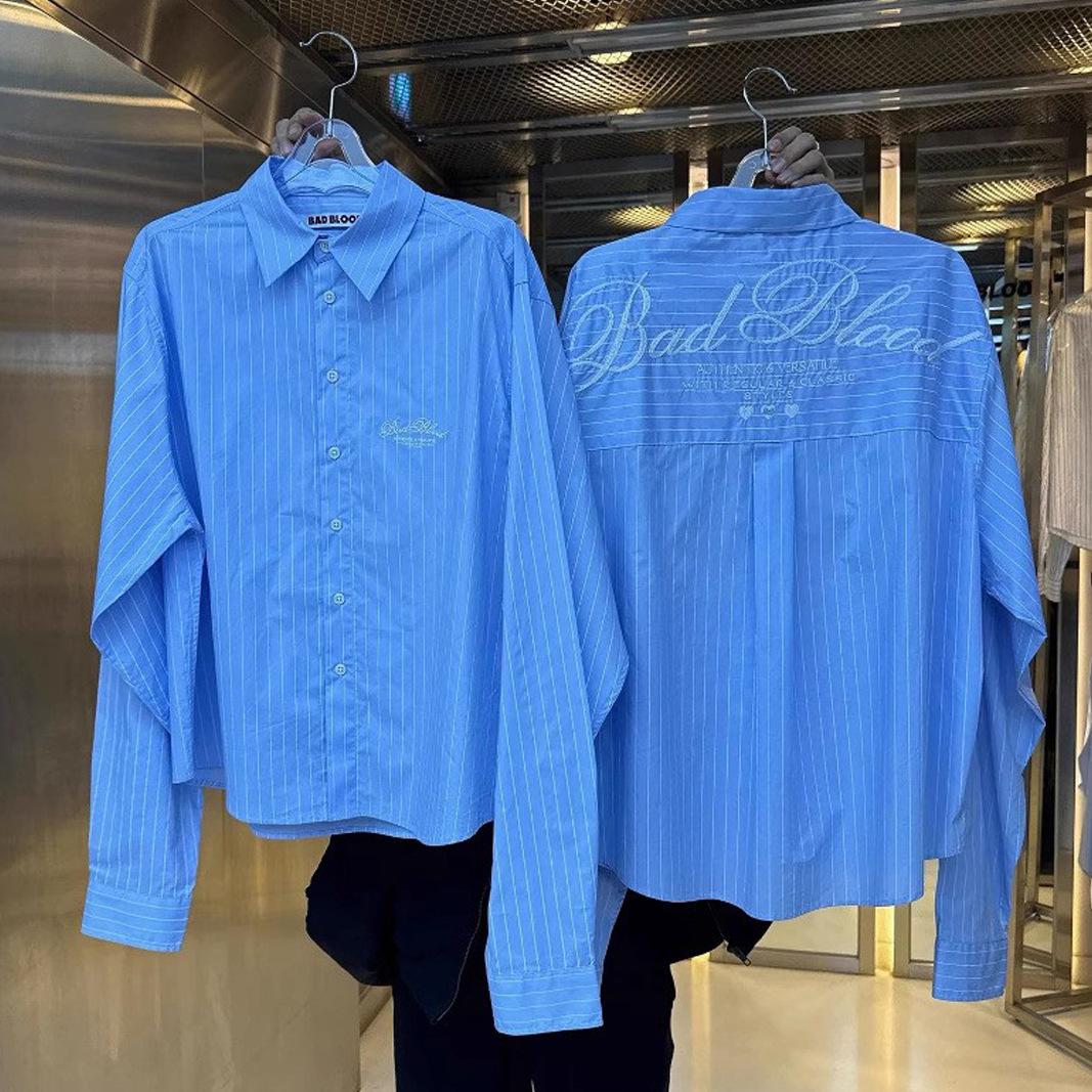 South Korea badblood BCAC Series American Style Hot Girls Polo Collar Striped Shirt Women Long Sleeve Niche Shirt