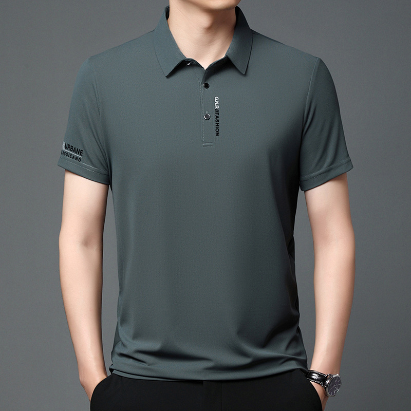 Cross-border Summer New Ice Silk Short-sleeved Men's T-shirt Fashion All-match Cool Middle-aged Business Casual Men's T-shirt for Generation