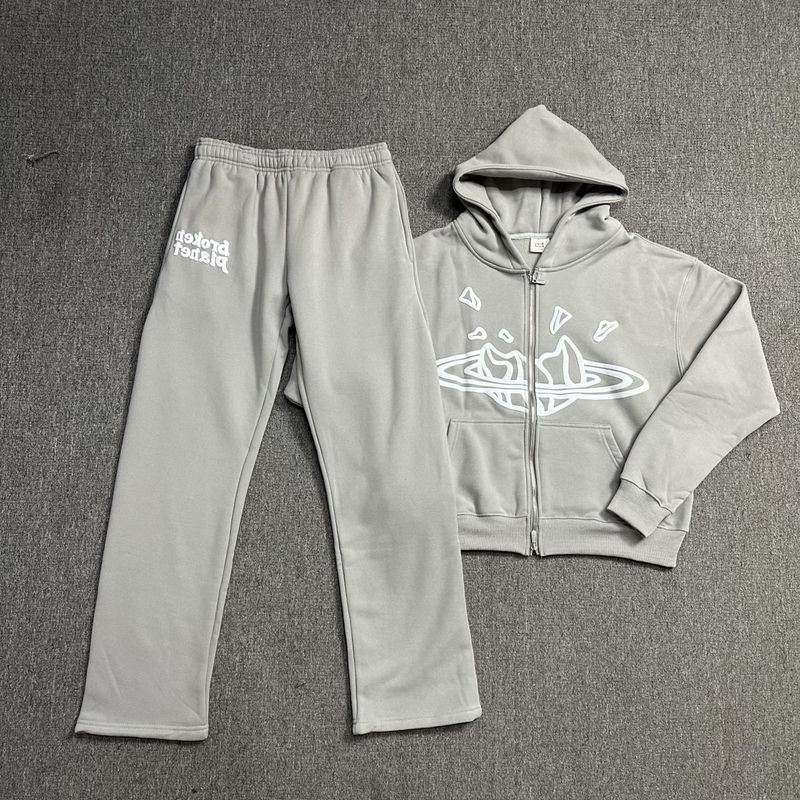 Cross-Border Bp Space Gray Foam Print Hooded Sweatshirt Set American Trendy Brand Bp Jacket Men's Casual Versatile