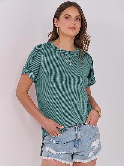European and American Amazon Boutique Cross-border Women's 2025 Summer New Round Neck Seam Twist Strip Short-sleeved Loose T-shirt for Women