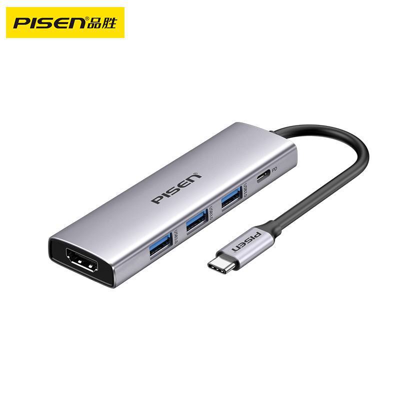 Pisen Type-C 5-in-1 Hub for Laptop HDMI High-Definition Screen Projection 4K Splitter Hub 3.0 Adapter