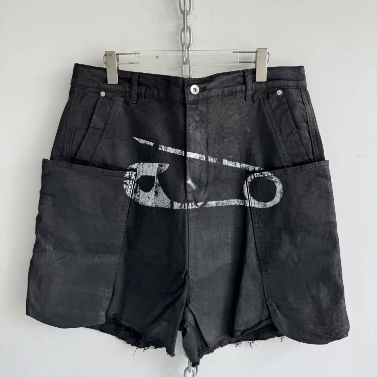 Hell System Official 25ss 水洗磨破刷蜡毛边涂层短裤