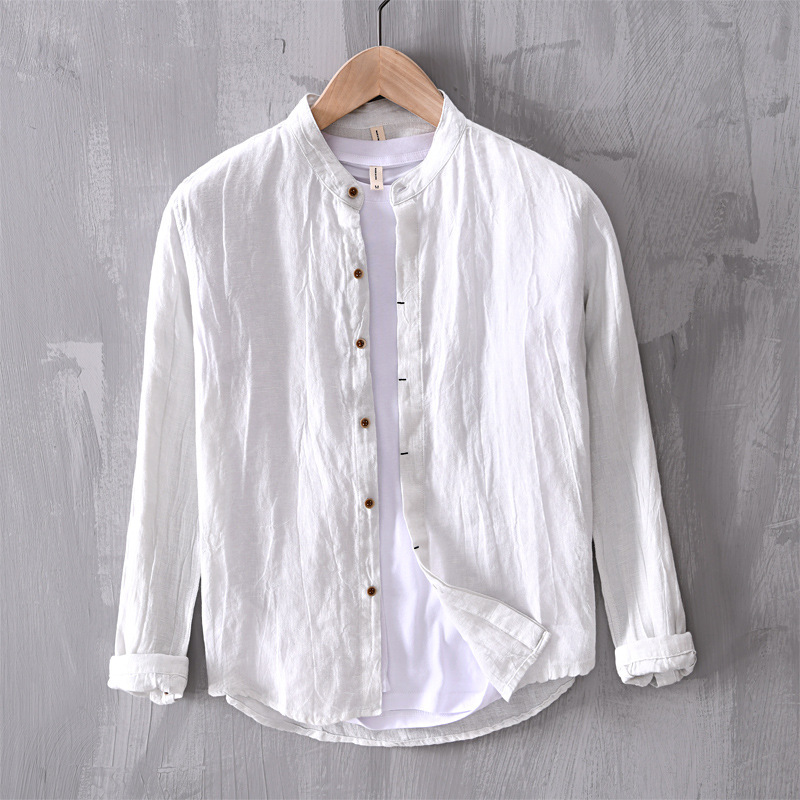 L537 Chinese style simple shirt men's linen casual long sleeve solid color shirt men's coat a generation of hair