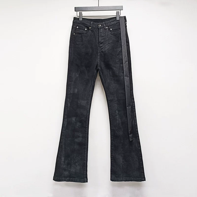 2023 new handmade brushed wax coated wax surface horn high elasticity jeans with independent RO dark style