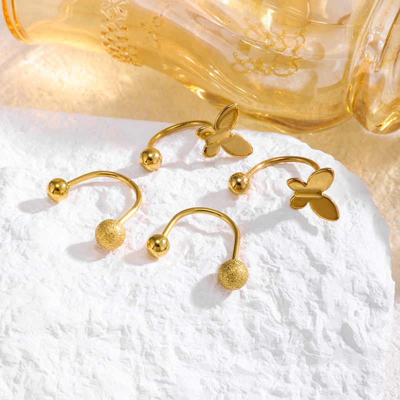 Korean-Style Niche Minimalist Ins New Frosted Bean U-Shaped Ear Bone Stud Fashion Personality Twist Screw Titanium Steel Earrings