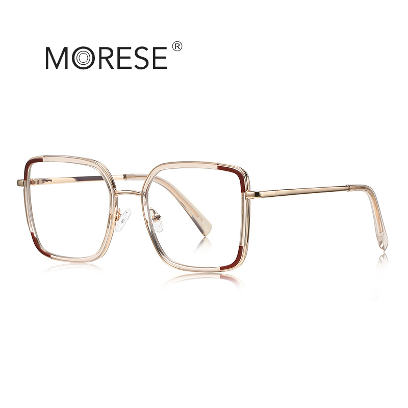 Metal TR ring generous frame 3135 Japanese and Korean goddess with plain plain plain mirror double color anti-blue glasses foreign trade