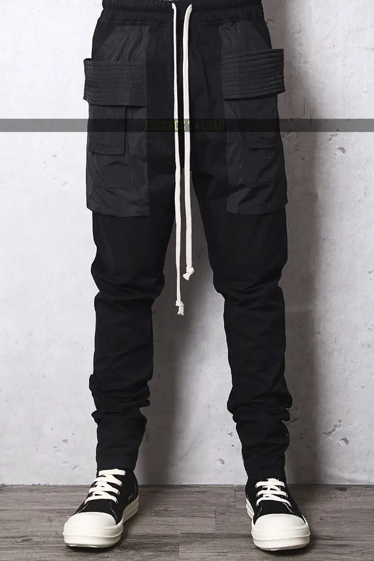 Essential Classic Dark Ro Patchwork Fabric Double-Ring Cargo Harem Work Pants Men's Trendy High Street Hip-Hop European and American Style