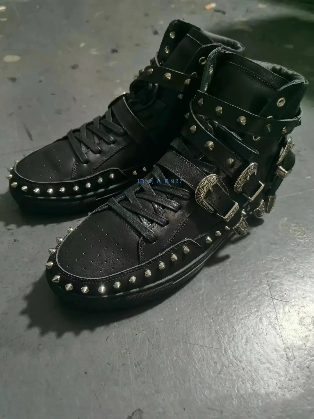 Slp-Y3Gvc European and American Trendy High-Top Round-Toe Genuine Leather Studded Sneakers for Men, Cowhide Rivet Round-Toe Sports Casual Shoes