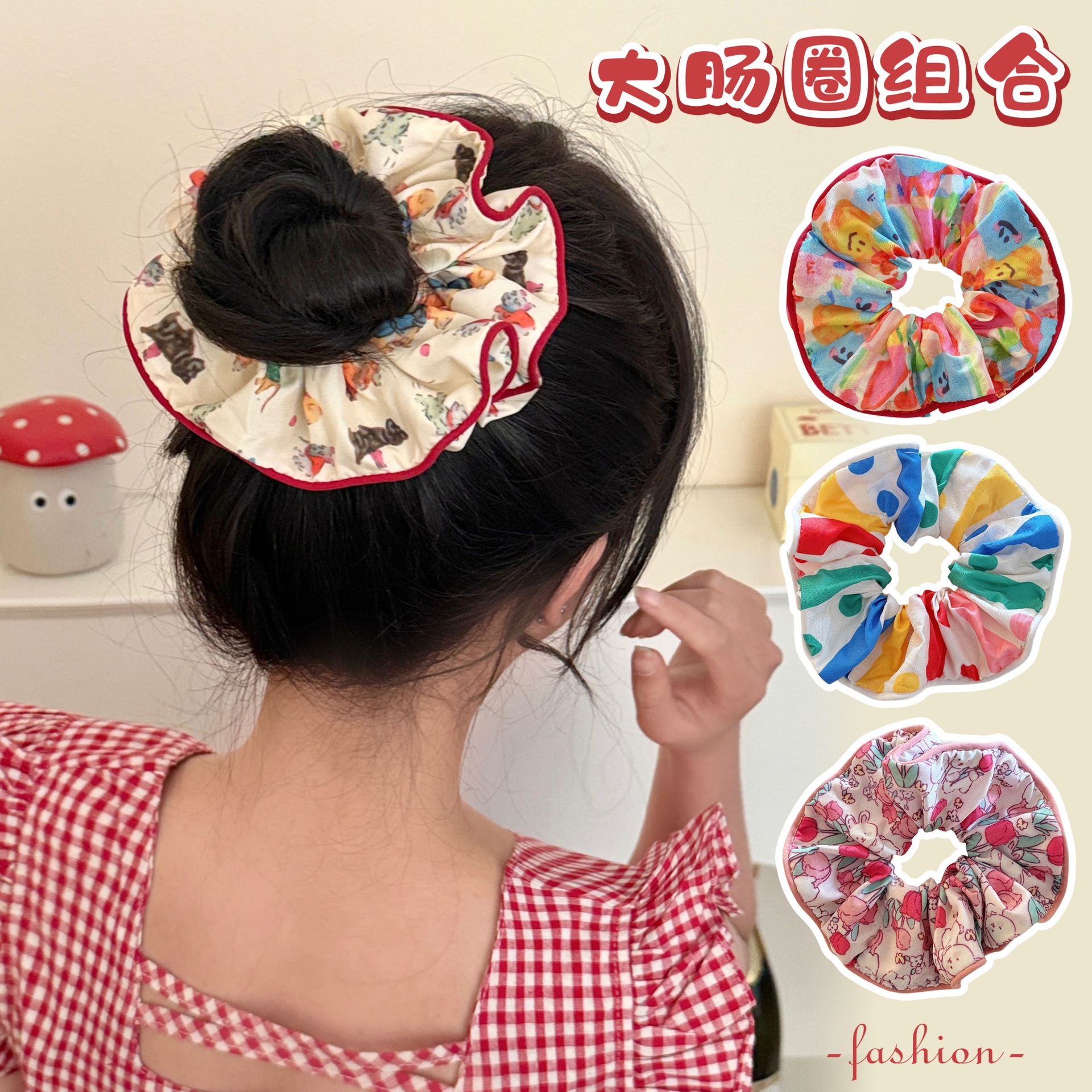 New Retro Lace Edge Hair Ring High Sense Large Bowel Ring Autumn and Winter Hair Rope Women's Hair Rope Hair Accessories Wholesale