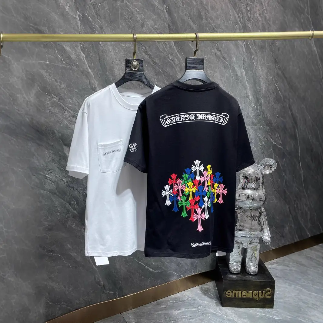 High Version Crocore Spring/Summer New Chrome Hearts Classic Large Horseshoe Cross Sanskrit Short Sleeve T-Shirt