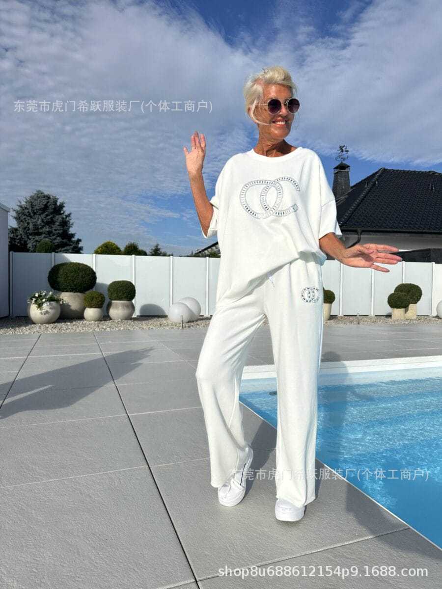 2025 European and American Cross-Border Women's Clothing Independent Site Amazon Aliexpress New Rhinestone Women's 2-Piece Casual Autumn Set