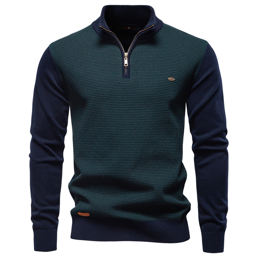 2025 Autumn/Winter New Half-Zip Men's Stand Collar Cotton Sweater European Size High-Quality Business Casual Knitted Sweater for Men