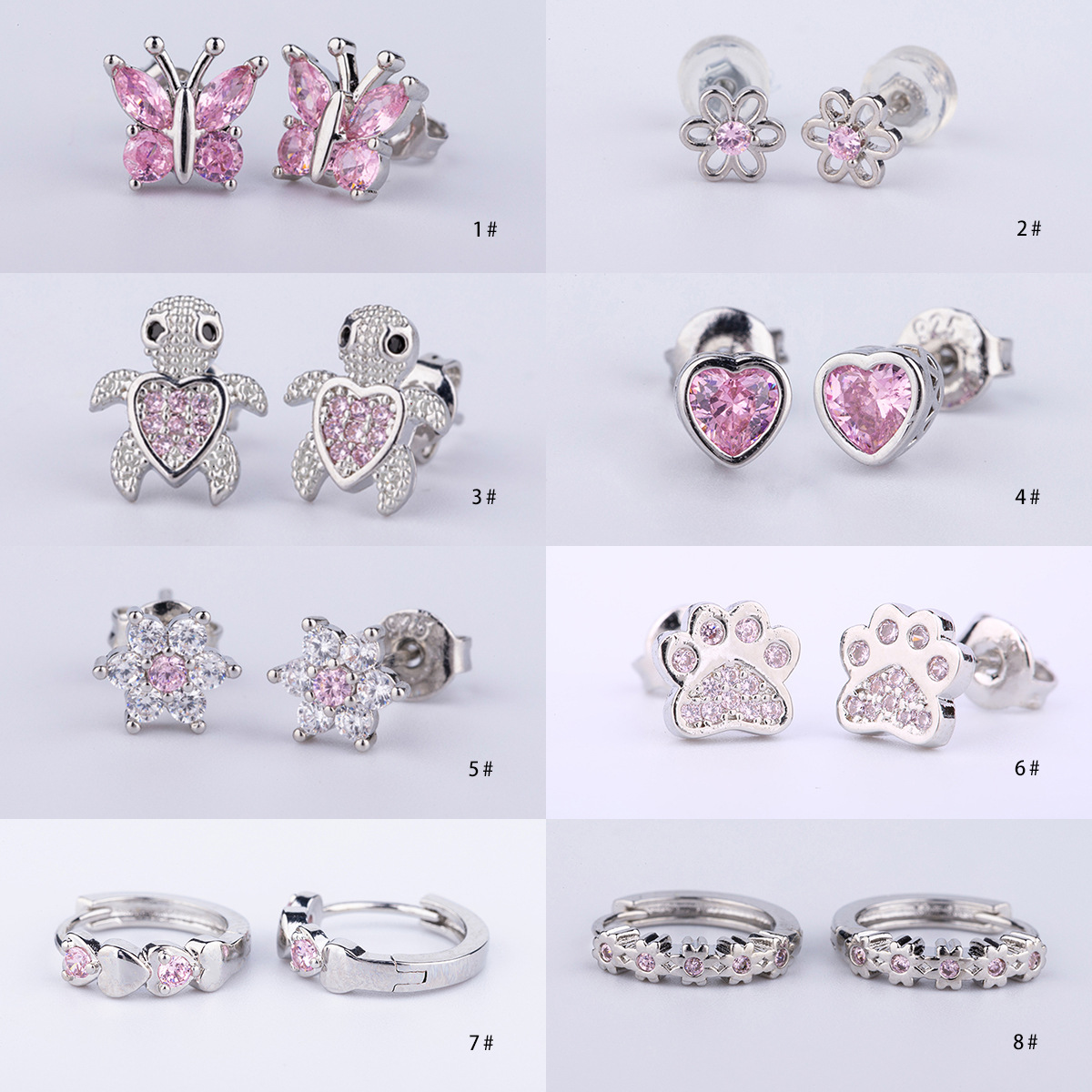 925 silver needle copper gold plated micro inlaid zirconium ear bone stud pink suit earrings piercing jewelry earrings ear bone stud