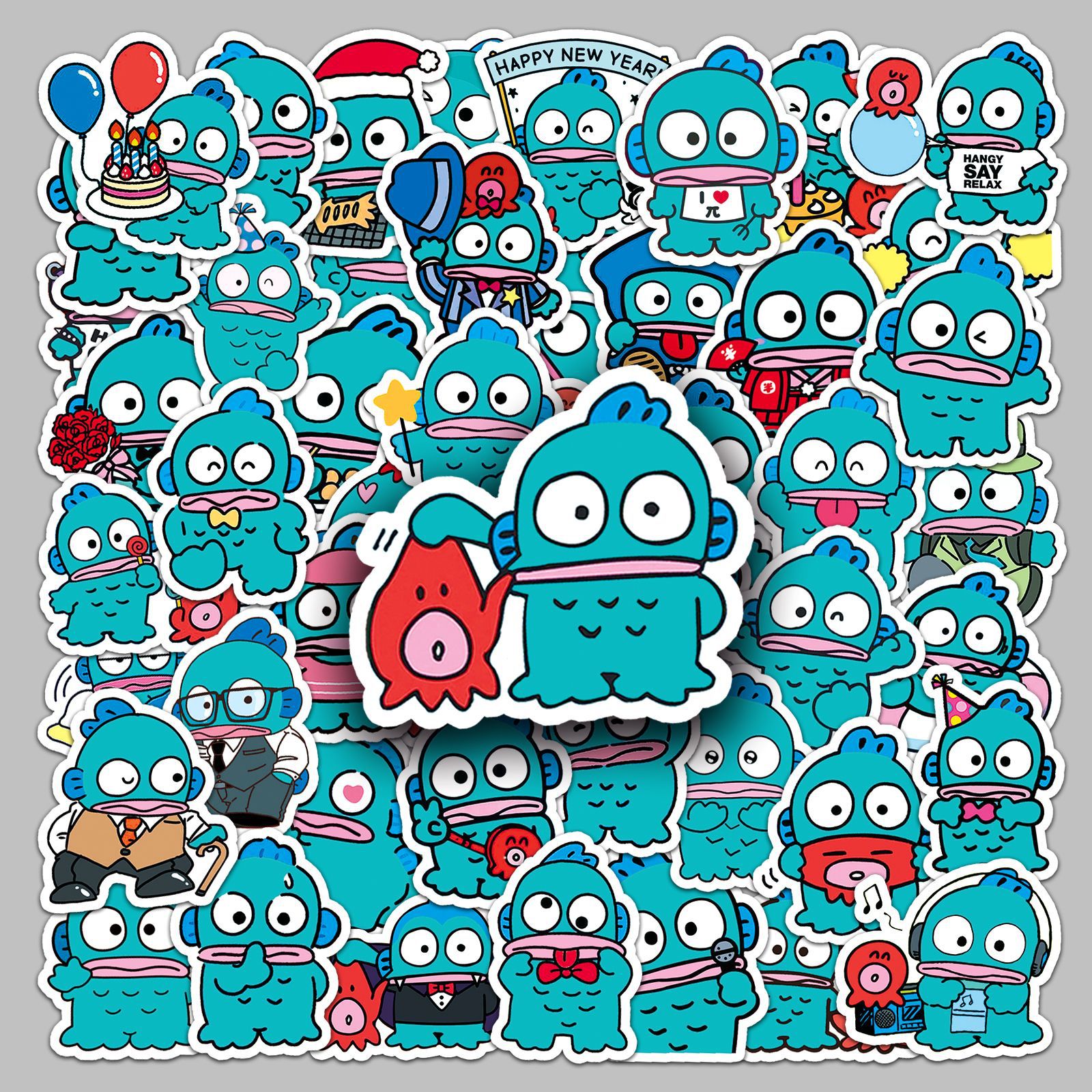 50 mermaid handton Hangyodon Sanrio ugly fish cute cartoon waterproof decorative computer stickers wholesale