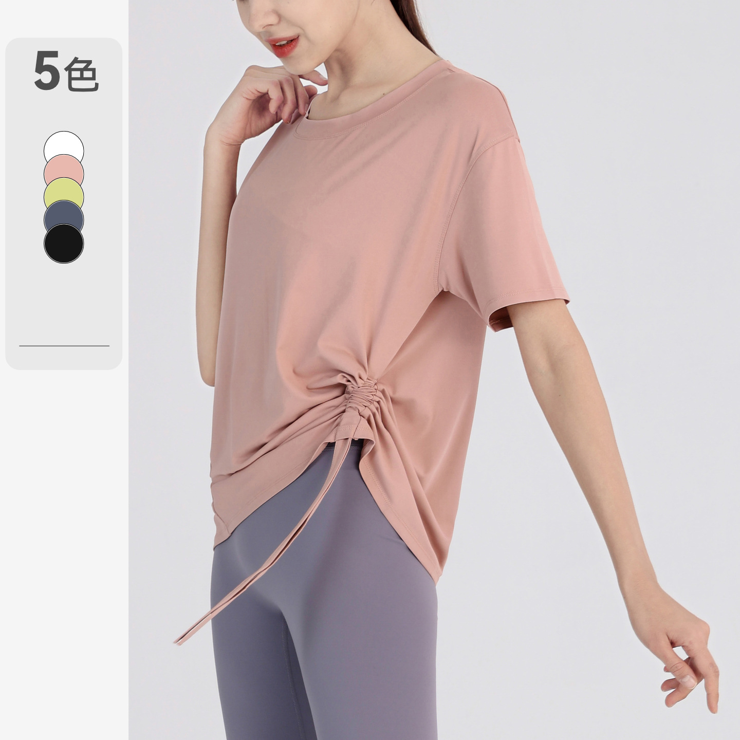 Cross-Border Yoga Wear for Women, Spring and Summer Short-Sleeved Quick-Drying T-Shirt, Slimming Influencer Fitness Wear, Morning Running Loose Sports Top