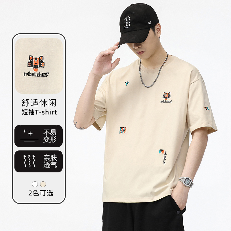 Trendy Brand Printed Short-sleeved T-shirt Men's Clothes Summer 2025 New Half-sleeved plus size American Heavy Men's T-shirt
