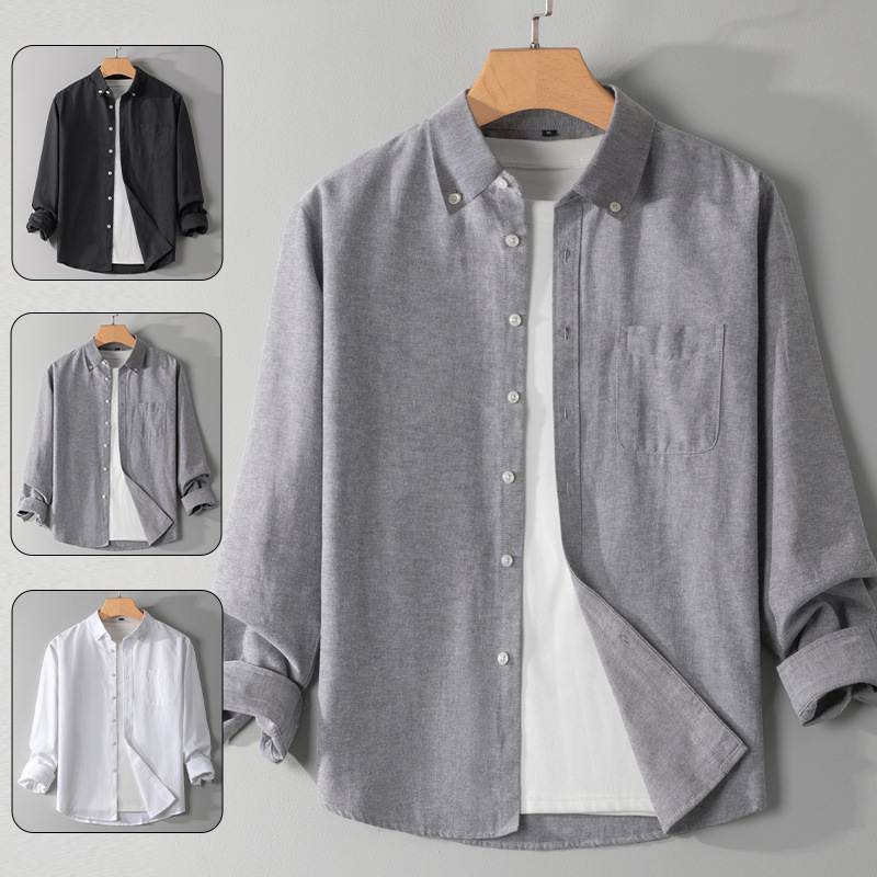 Oxford Spinning Shirt Men's Spring and Autumn Korean Style Fashionable Lapel Slim-fit Long-sleeved Solid Color Casual Shirt Coat Cross-border