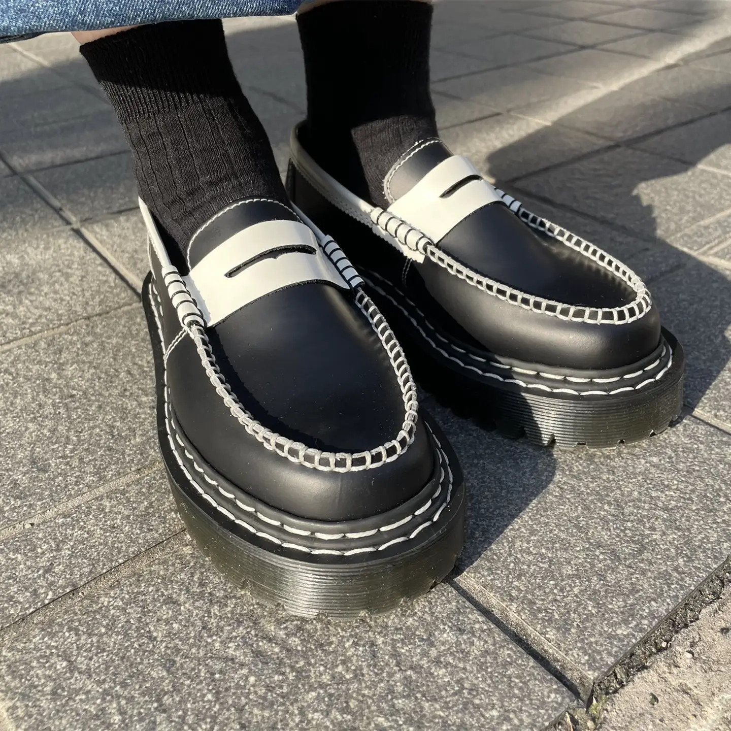 (36-46)Dr.Martens Penton Bex Ds Black and White Oreo Thick-Soled Loafers 27334009