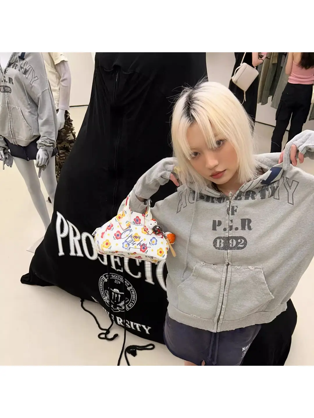 Grailz Progectg/R New arrival Cut Design Hooded One-Piece Gloves Print Zipper Sweatshirt for Men and Women