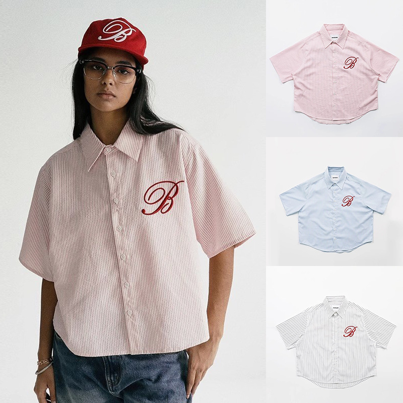 South Korea badblood BCAC Series Niche American Short-sleeved Striped Shirt Summer Retro Casual Shirt Trendy