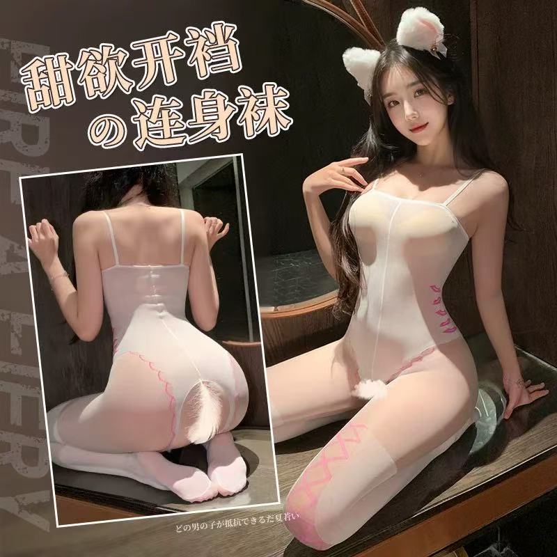 Purely Sexy White Silk Strapless Stockings, New Style See-Through Erotic Open-Crotch No-Take-Off Temptation Slimming Tight-Fitting Bodystocking