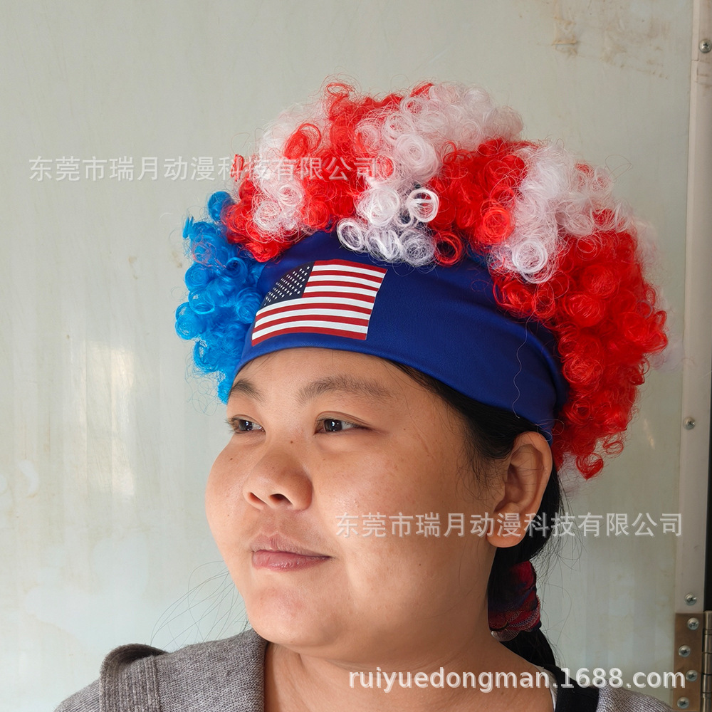 2026 World Cup Colorful Fan Wigs Football Cheerleading Afro Hair Costume Flag Wigs Adult Size