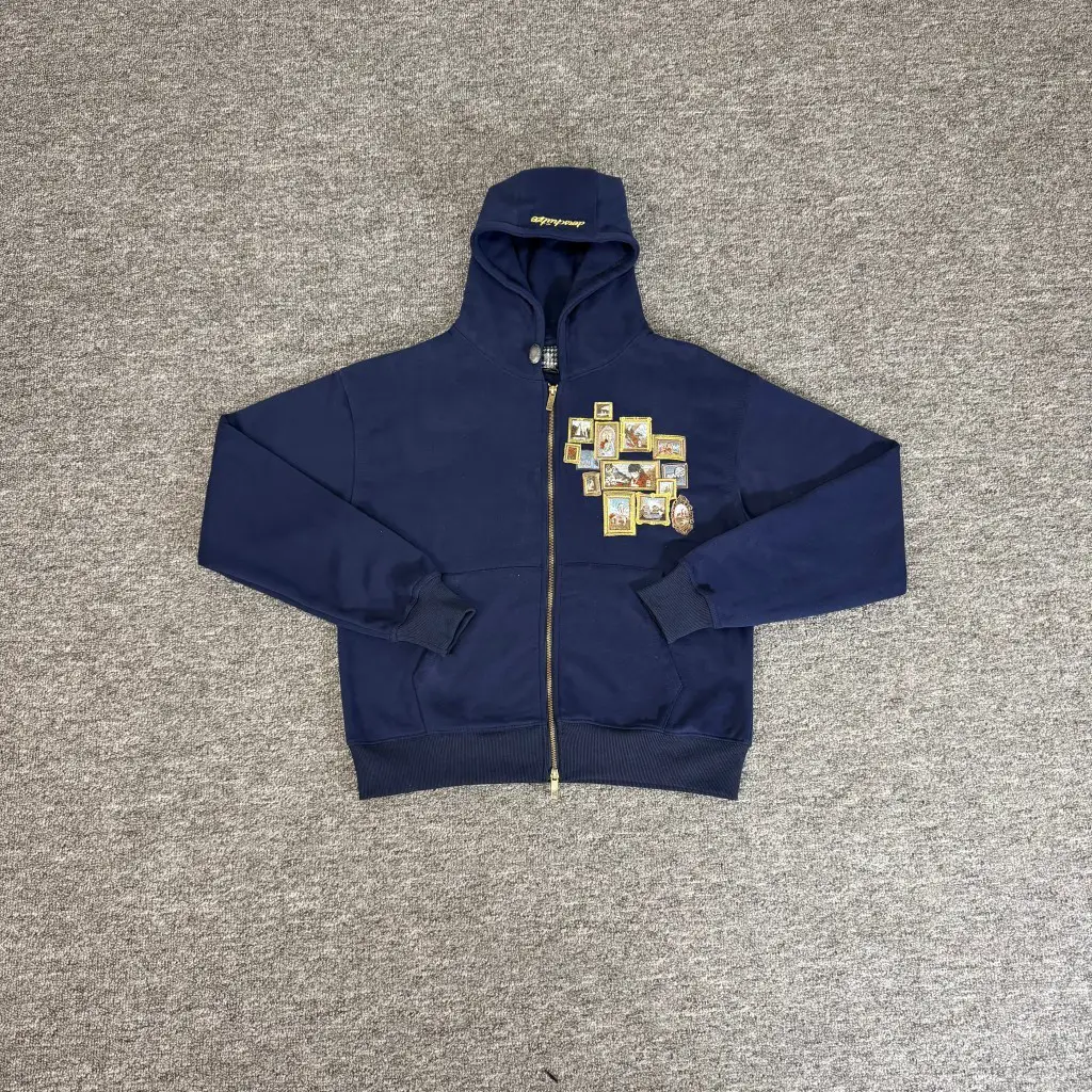 Derschutze Gallery Badge Embroidered Hooded Zipper Sweatshirt for Men and Women, Loose Casual Cardigan Jacket