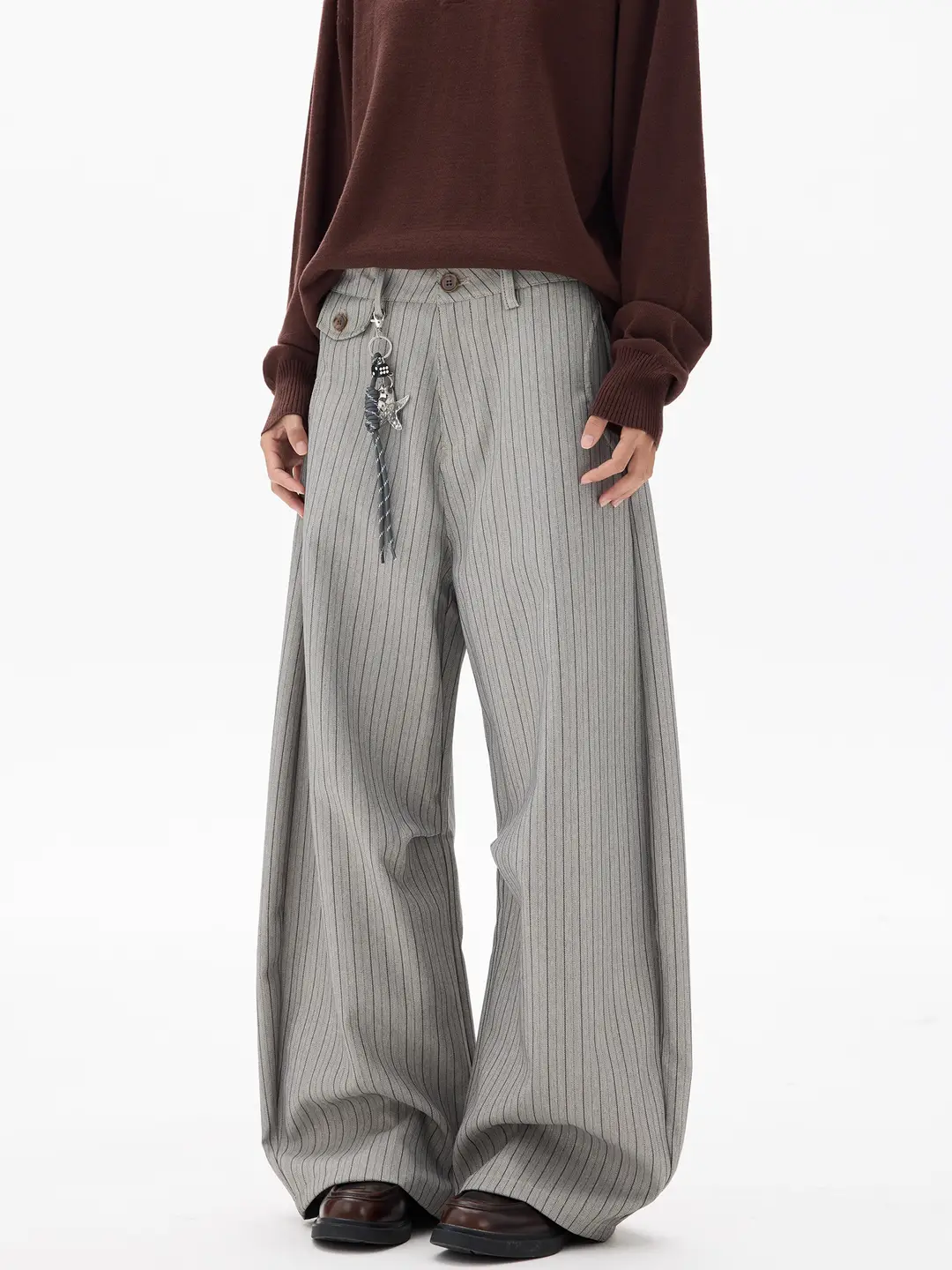 American Old Money Style Retro Three-Dimensional Cut Striped Casual Trousers Unisex Vintage Wide-Leg Versatile Casual Pants