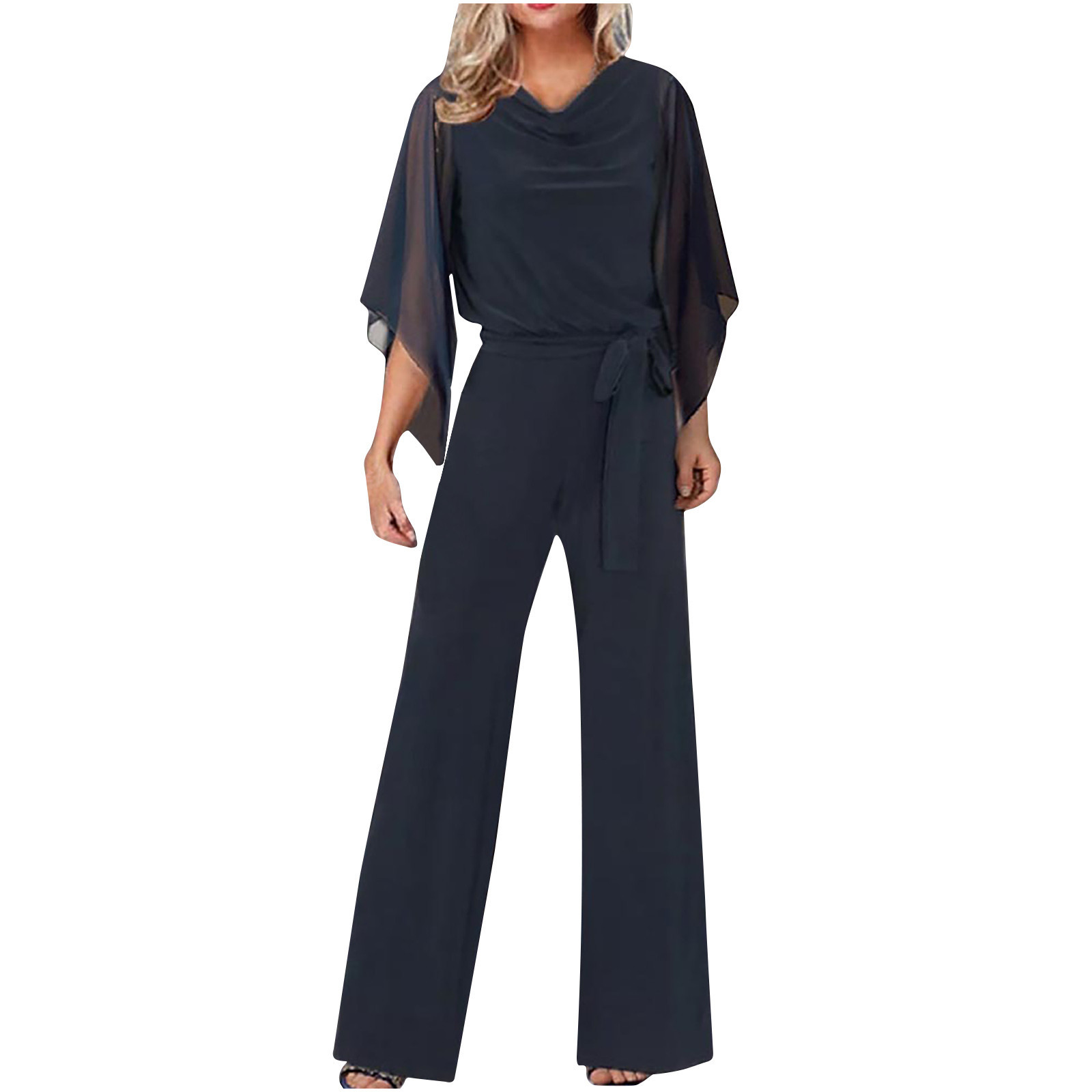 2023 Summer New ebay Independent Station European and American Fashion Solid Color High Waist Lace-up Casual Jumpsuit Straight Leg Pants for Women