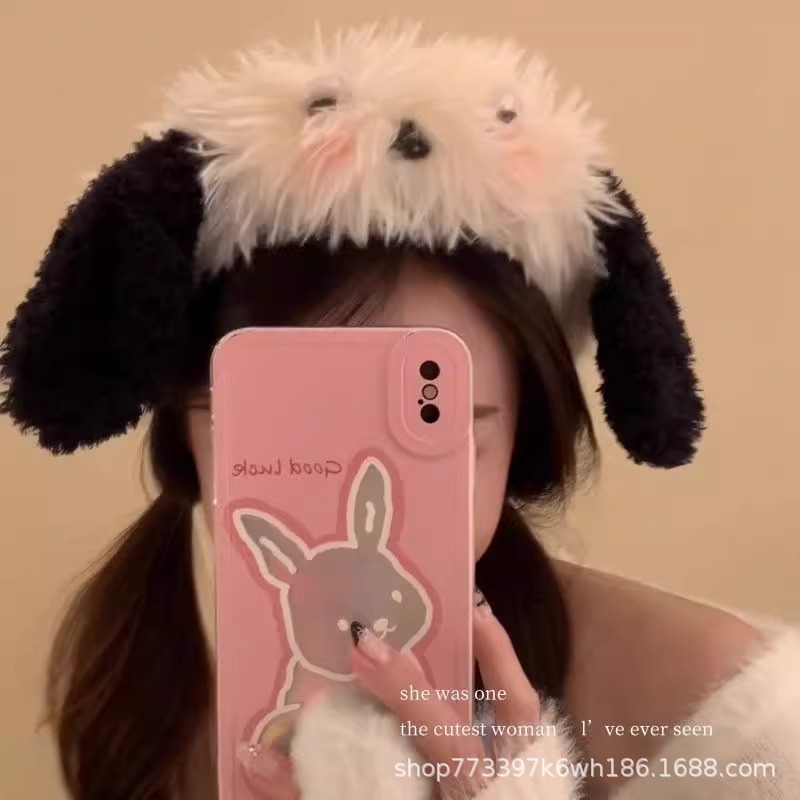 Plush face wash Pacha dog headband cute black and white puppy headdress wash hairpin funny dog ear makeup headband