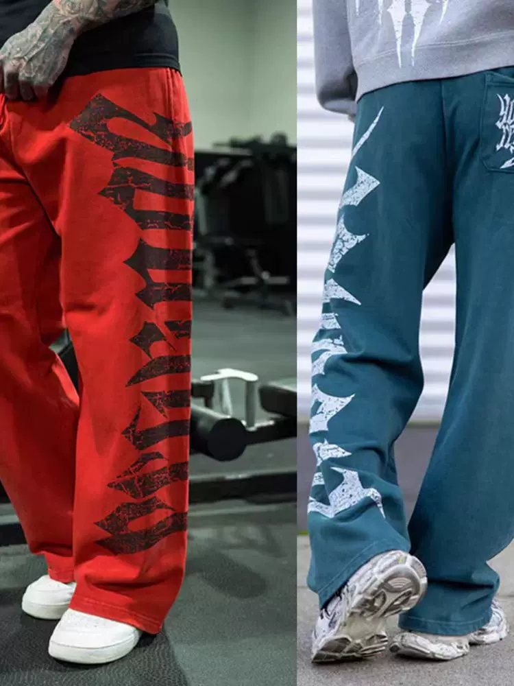 Youngla Men's Loose-Fitting American-Style Trendy Wide-Leg Straight Fitness Muscle Workout Versatile Floor-Length Pants Foto QC de TAOBAO na Qualit.ly