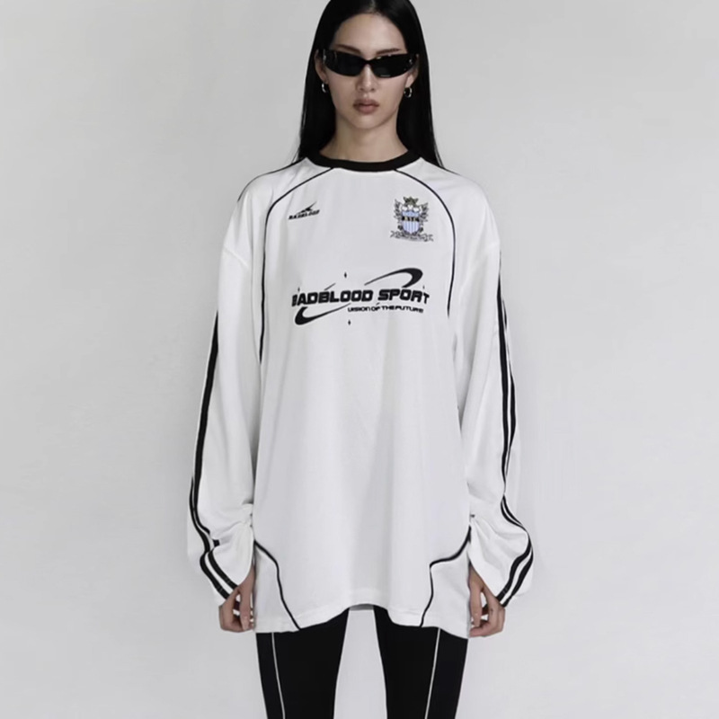 Badblood Bcac Series Sexy T-Shirt Women's Jersey Long-Sleeved European and American Retro Embroider Loose Round Neck Top Trendy