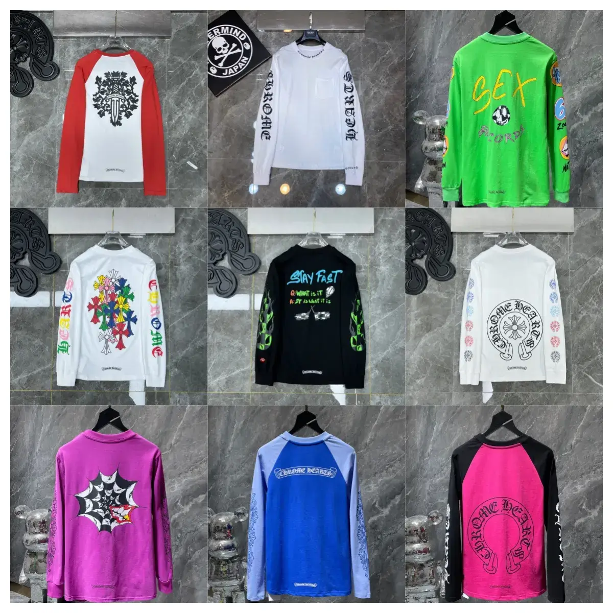 Chrome Hearts High-Quality Double Yarn Pure Cotton Color-Blocked Dropped Shoulder Sleeves Spring & Fall Long-Sleeved T-Shirts in Stock