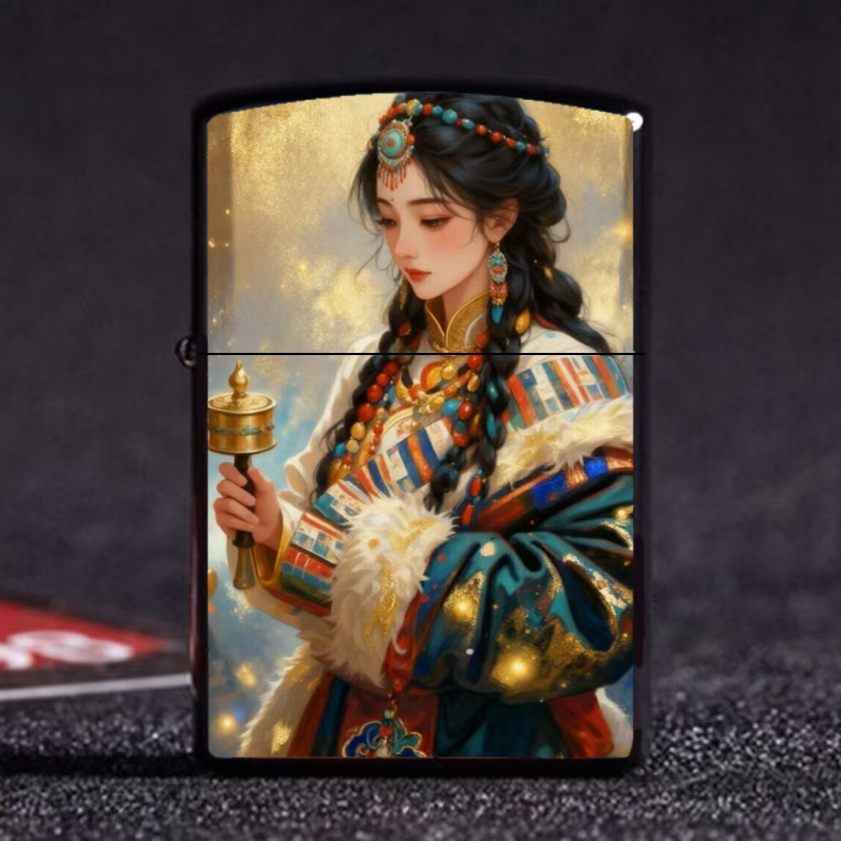 Zakiram Thangka Pattern Metal Windproof Kerosene Lighter with Creative Gold Sprinkling Design, Available on Major Platforms
