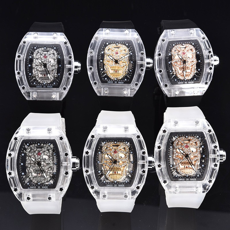 Richard crystal transparent hollow diamond personality skull quartz watch in stock wholesale