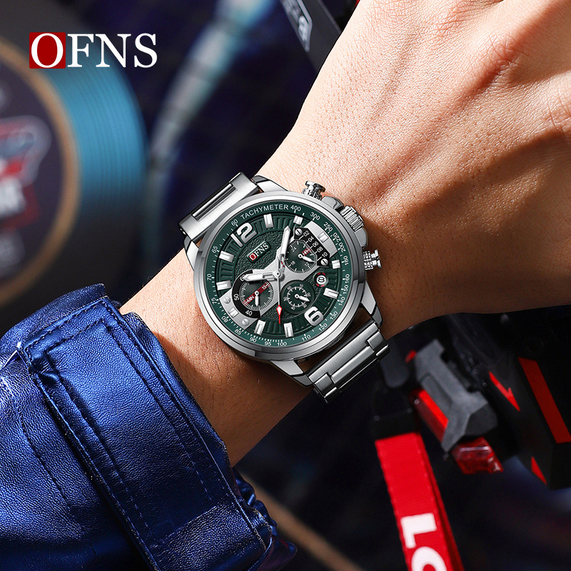 Ofns Watch Men's Six-Pin Sports Waterproof Luminous Calendar Watch Men's Stainless Steel Strap Business Quartz Watch Wholesale