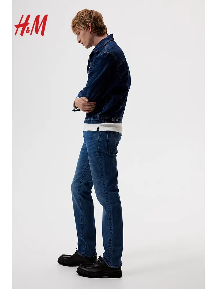 Hm Men's Summer Denim Straight-Leg Pants Mid-Rise Stretch Cotton pants 5-Pocket Style 1008549