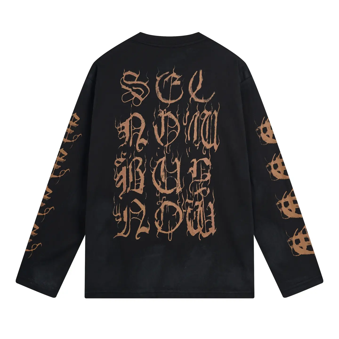 Paris high Version B's new 2024 Sanskrit letter LOGO hand-painted worn old men's and women's same long-sleeved T-shirt