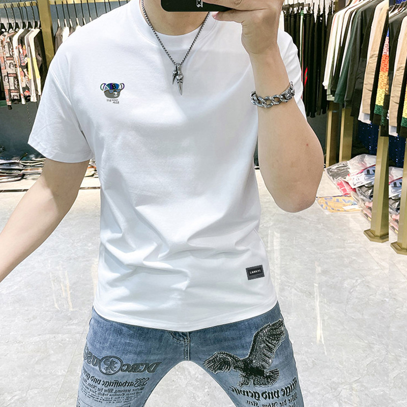 Men's T-shirt Short-sleeved Trendy All-match Simple Casual Printed Ins Slim-fit Western-style Half-sleeve Top T-shirt
