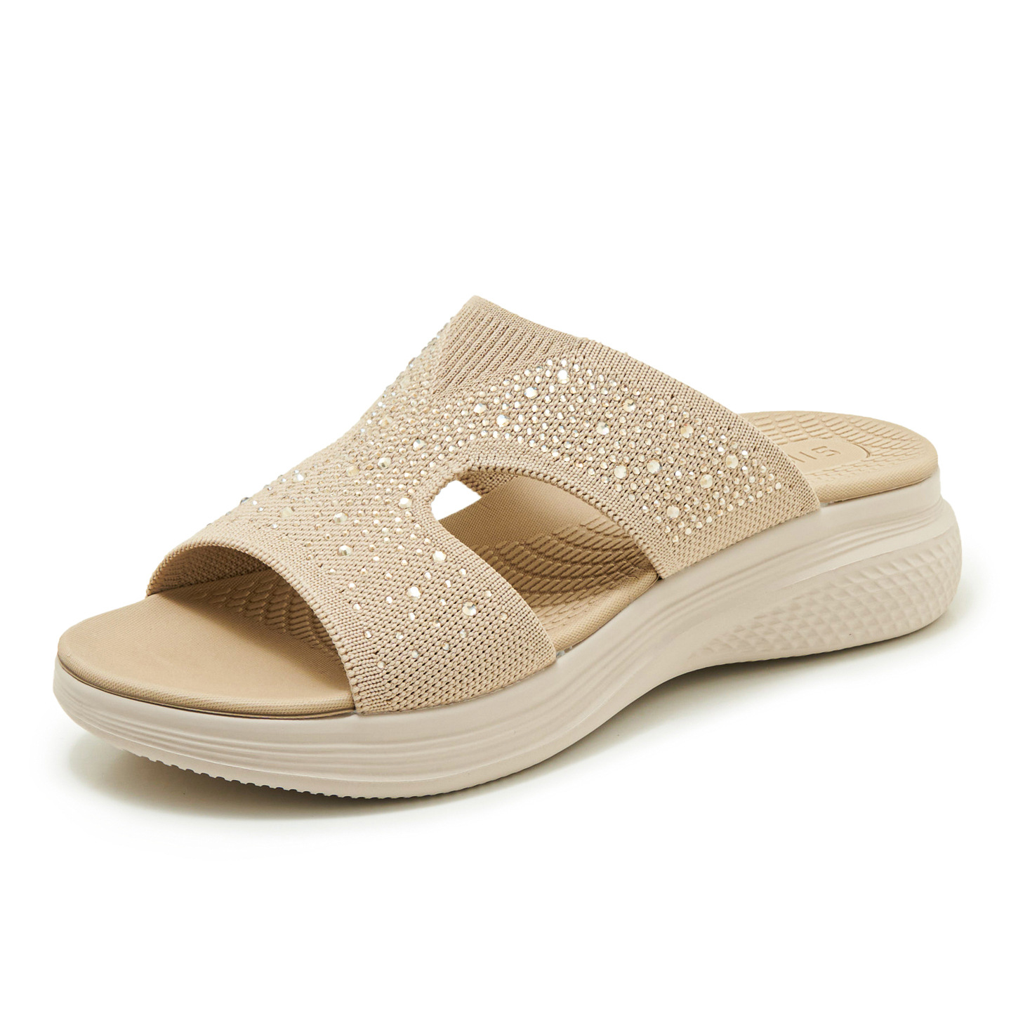 H8928-17 New Model 2026 Spring/Summer Amazon Fly-Knit Rhinestone Md Wedge Thick-Soled Comfortable Slip-On Sandals