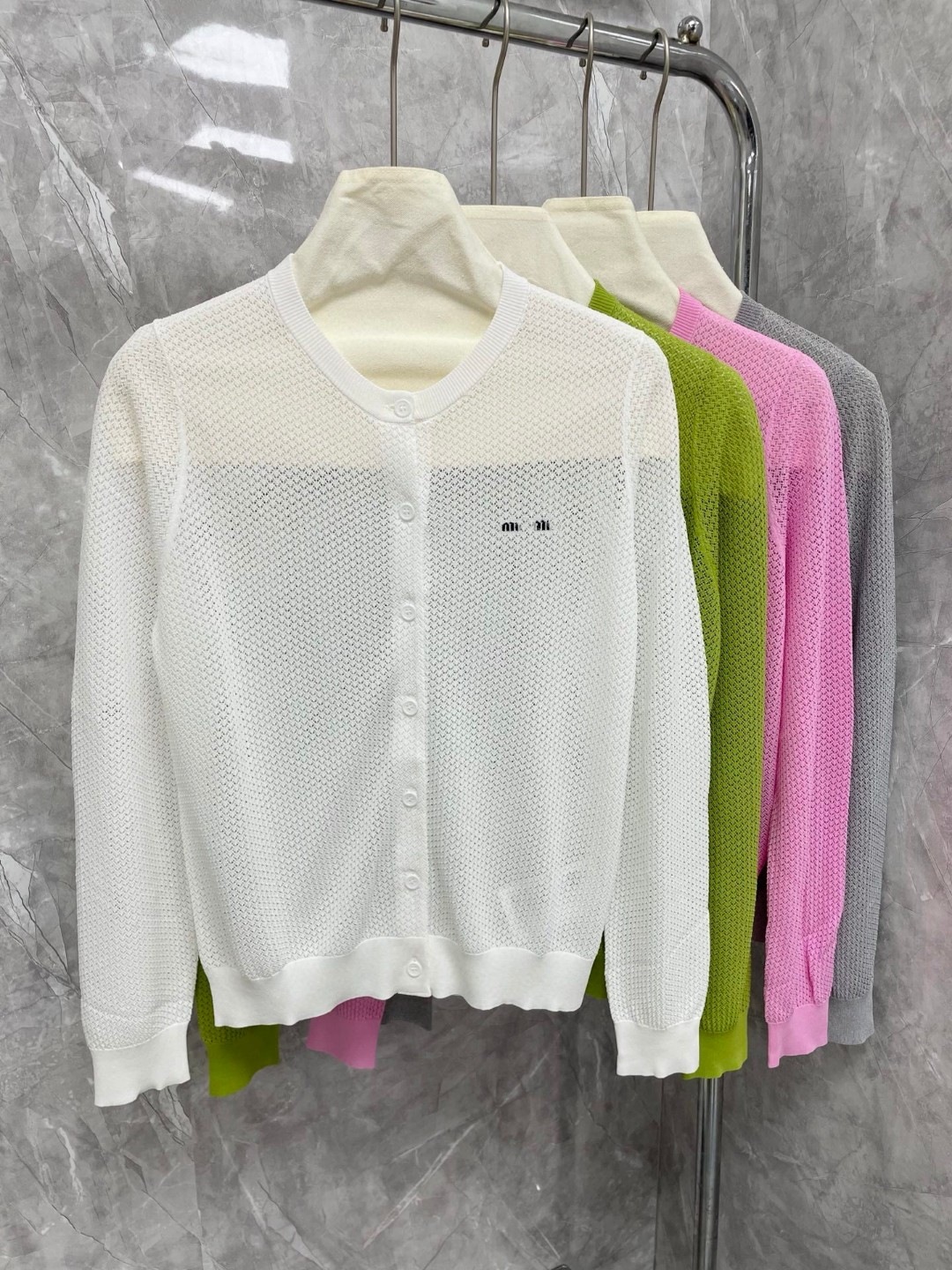 Gao Ding Meow Picking Hole Tencel Knitted Cardigan 25 Years Summer New Micro-transparent Fashion Salt Long Sleeve Top for Women