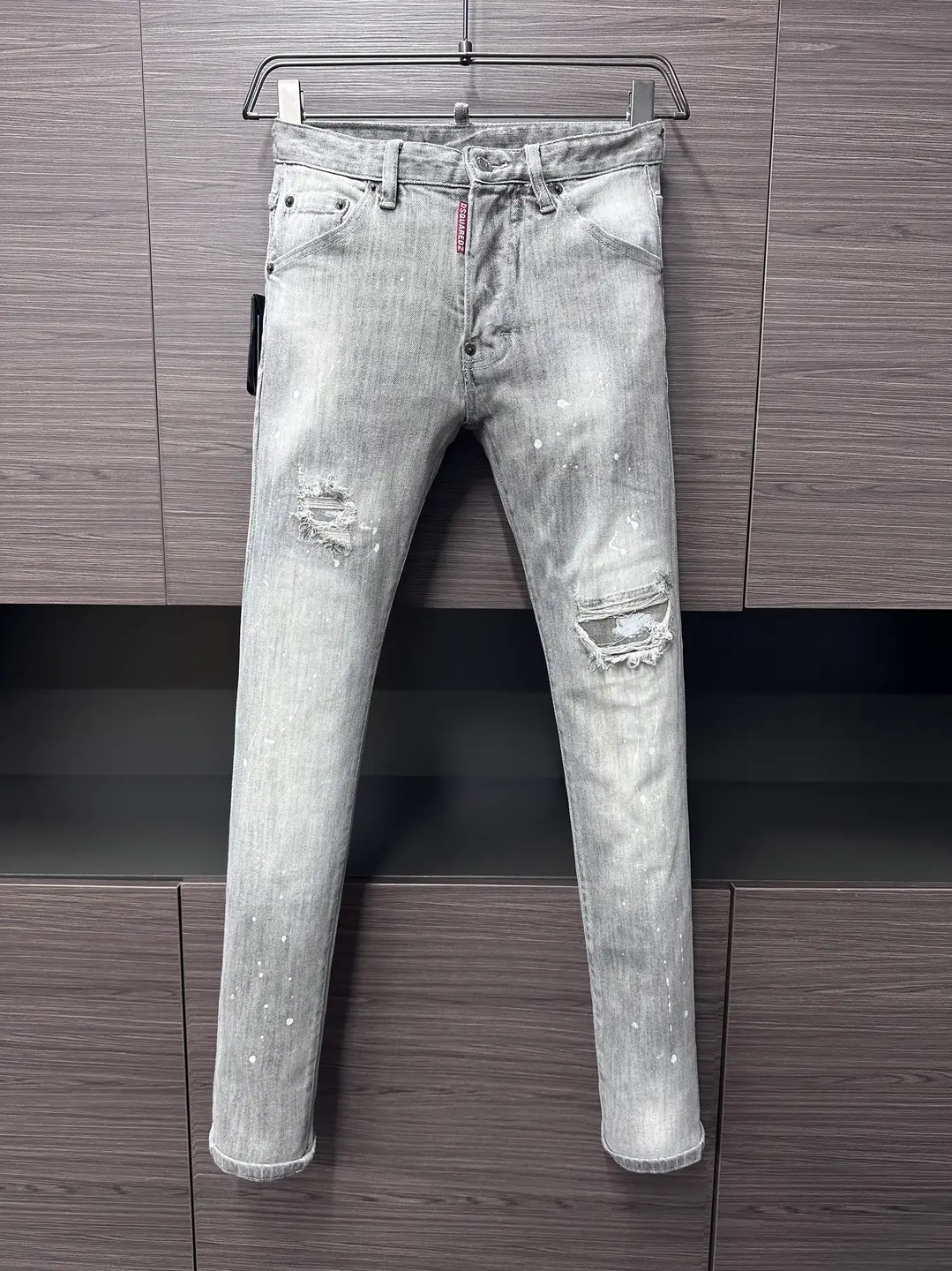 25D Secondary Men's Ripped Patch Light Gray Slim Fit Jeans Trendy Brand Fashion Casual Pants 925 #