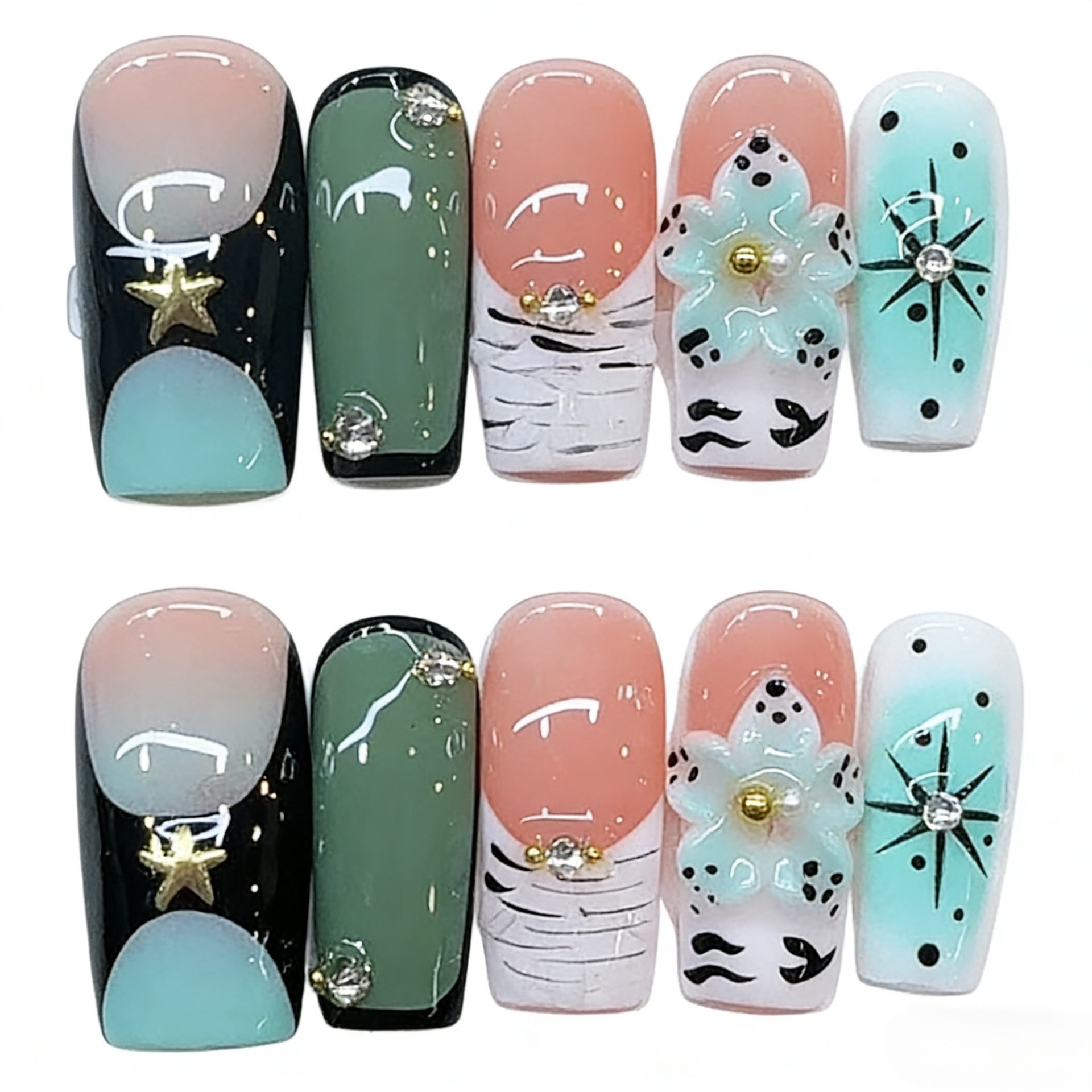Nai Zi Pure Handmade High-Dimensional Carved European and American Style Press-On Nails B466, Elegant and Complexion-Enhancing Nail Stickers, Removable